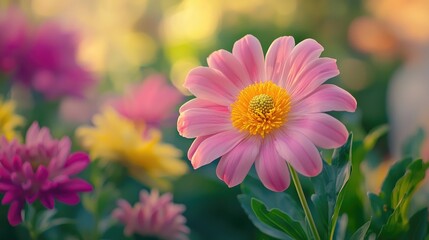 Obraz premium A radiant pink flower in a garden setting.