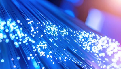 Macro Shot of Glowing Fiber Optic Cables. Abstract Light Pattern and Futuristic Technology