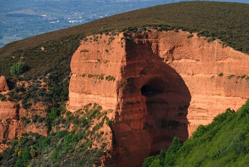 The unique landscape of Las Medulas in Galicia, Spain, shaped by gold mining activities of the ancient Romans
