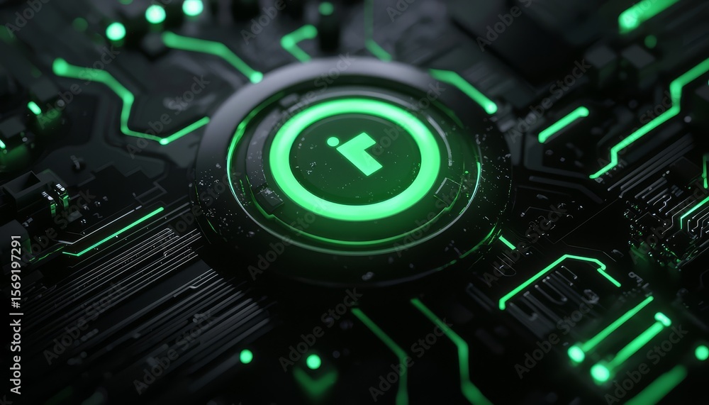 Poster illuminated power button on circuit board
