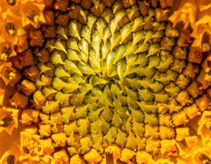 Macro shot of Sunflower Seeds Forming Geometric Patterns in Golden Tones