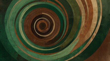 Abstract illustration of a swirling vortex with layered green and brown color palettes design
