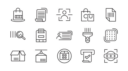 Barcode line icon set. register, barcode, tracking, tag, price, read, code, payment, QR Code, password. security system, scanner vector outline icon set. Ui thin line icon pack.