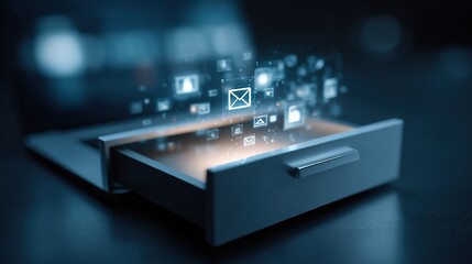 Email Communication, Digital Mailbox, Virtual Message Interface on a Futuristic Device. Advanced Technology for Business and Personal Correspondence, Secure Data Exchange, 