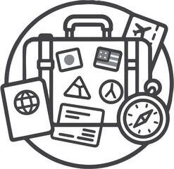 Playful travel doodles in line art or flat vector style featuring World Tourism Day, wanderlust, and vacation themes