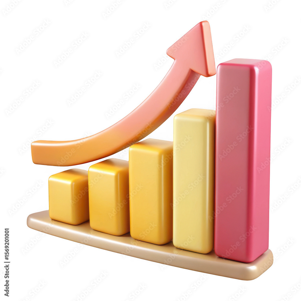 Poster 3d realistic growth chart with upward arrow isolated on transparent background