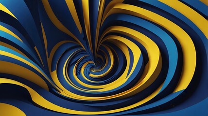 Abstract vortex with alternating blue and yellow stripes creating a swirling tunnel illusion effect