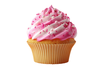 Pink cupcake isolated on transparent background.