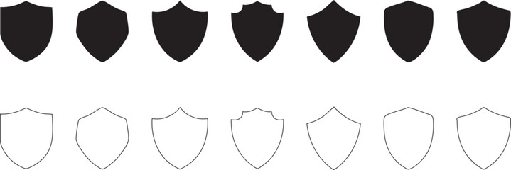 Shields of different shapes. Vector set.