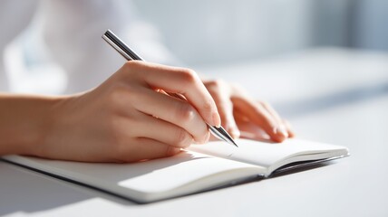 ノートにメモをする手元