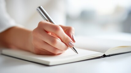 ノートにメモをする手元