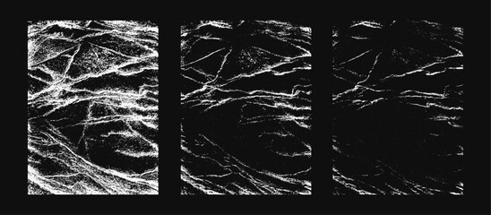 Cracked Line Texture Background Set for Distressed Overlay Effect, Abstract Scratch Surface, Vein Pattern Design, Damaged Grain, Dry Mud Style Fracture Noise, Grunge Static Vector Illustration
