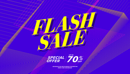 Flash Sale Shopping banner on purple background. Flash Sale banner template design for social media and website. Special offer Flash Sale campaign or promotion.