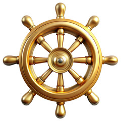 3d realistic golden ship wheel isolated on transparent background