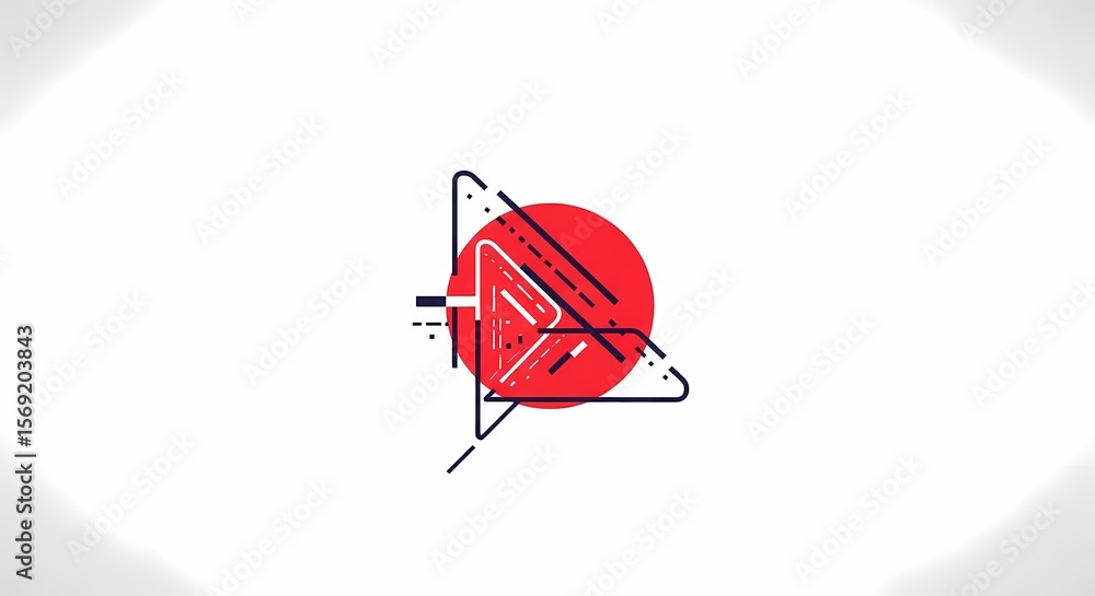 Poster abstract geometric design red circle and intersecting triangles - minimalist vector illustration