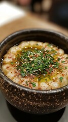 Lebanese baba ganoush with olive oil.