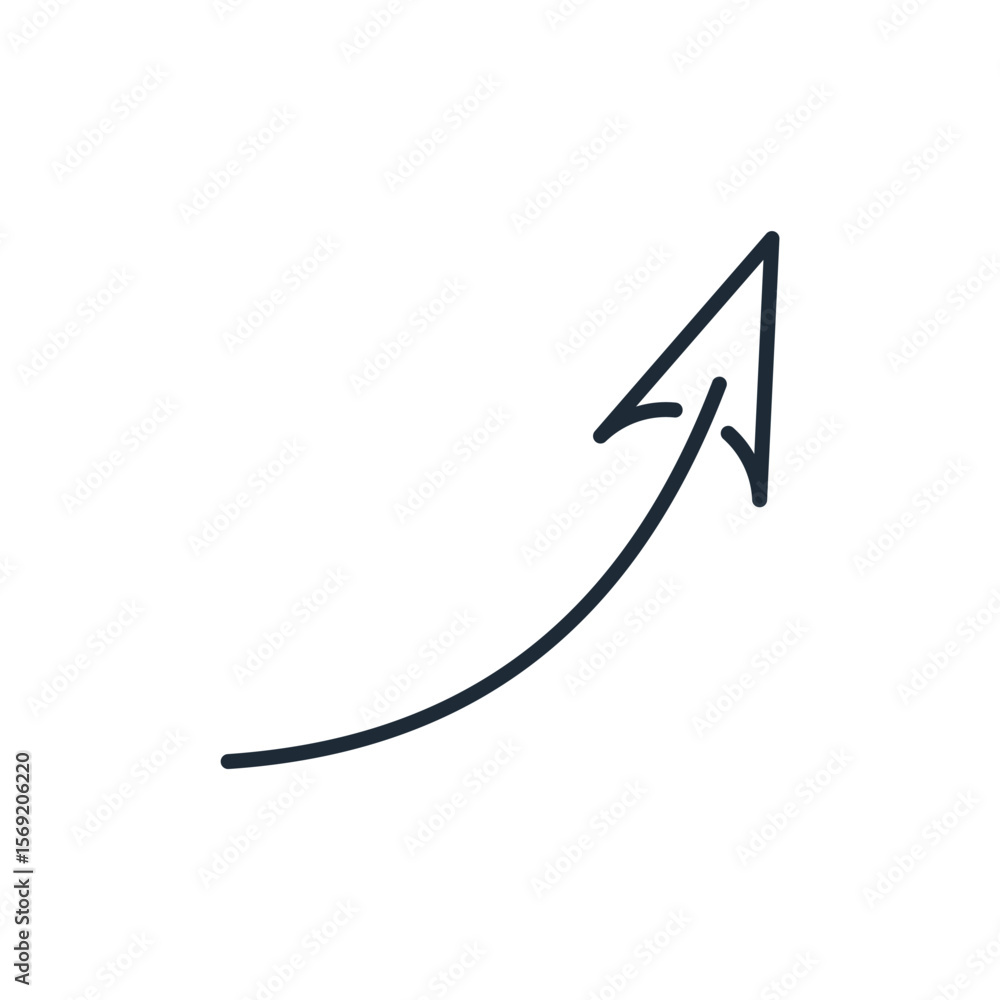 Poster black curved graph with arrow. vector linear icon illustration isolated on white background.