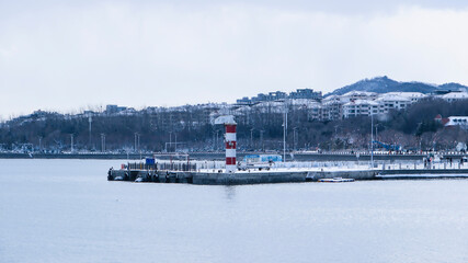 city by the sea in winter