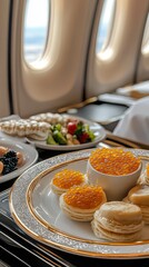 business class caviar service with blinis.