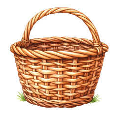Empty Brown Wicker Basket on Transparent Background