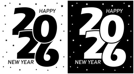 Elegant 2026 Happy New Year Greeting Card – Black Background, Two Template Designs.