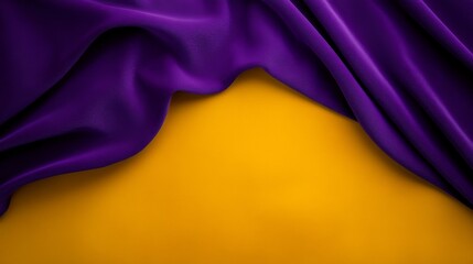 Luxurious deep purple velvet fabric draped over a vibrant yellow background highlighting shimmering texture and soft folds for elegant and rich visual effect