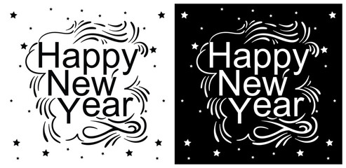 Happy New Year calligraphy script hand lettering. Template Celebration typography poster, banner or greeting card for Merry Christmas and happy new year. Vector Illustration