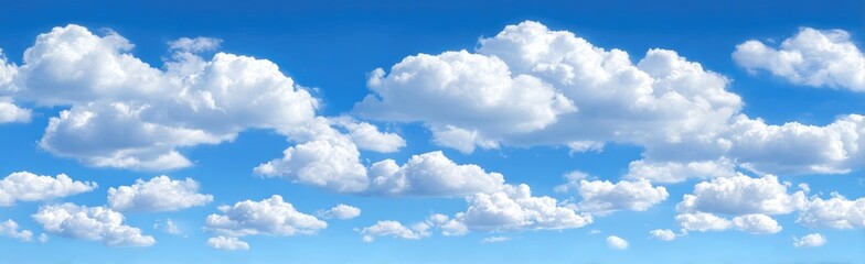 Fototapeta premium Vast expanse of a clear blue sky dotted with puffy white cumulus clouds