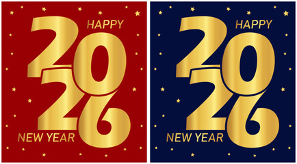 Elegant 2026 Happy New Year Greeting Card – Red & Navy Background, Two Template Designs.