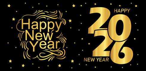 2026 Happy New Year Greeting Card, Two Template Happy new year Black Background.