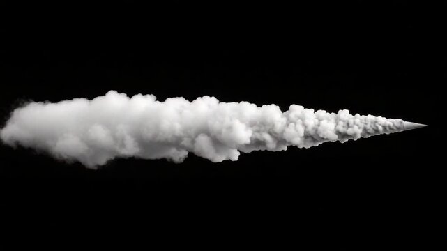 White cloud-like smoke trail against black background