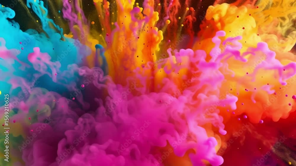 Poster Explosive Color Symphony: A dynamic display of vibrant hues bursts forth, capturing the essence of artistic expression and boundless creativity. A visual symphony of color and form.