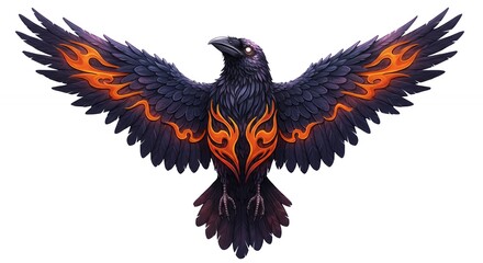 Obraz premium Raven with fiery patterns flying