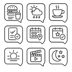 Daily Life Icons. Outline style icons of Daily Life Conversations: food order chat, weather update message, coffee invite bubble,