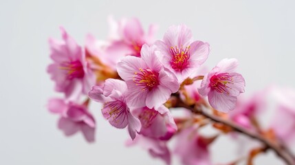 pink cherry blossom on white background. Ai generative. 