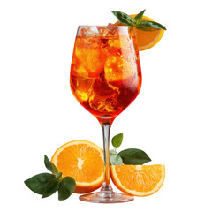 Refreshing aperol spritz cocktail in elegant glass garnished with orange and basil leaves