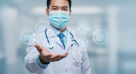 Doctor presenting medical technology, healthcare innovation, dig