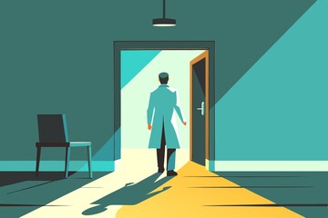 Going to.Man in coat in enters the house