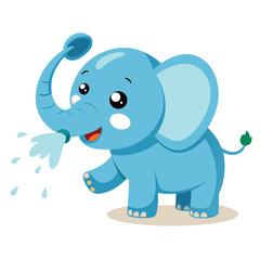 Fototapeta premium A happy baby elephant is spraying water from its trunk, symbolizing playfulness, joy, and the fun of summer.