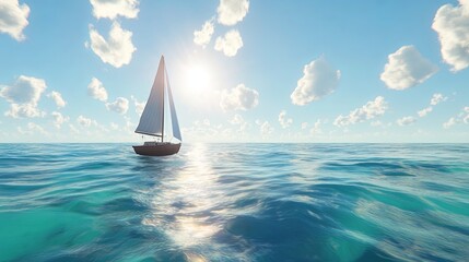 Ocean horizon with sailboat and empty sky.
