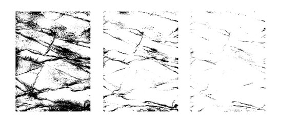 Cracked Line Texture Background Set for Distressed Overlay Effect, Abstract Scratch Surface, Vein Pattern Design, Damaged Grain, Dry Mud Style Fracture Noise, Grunge Static Vector Illustration