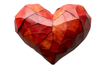 Red paper heart isolated on white background, valentine decoration