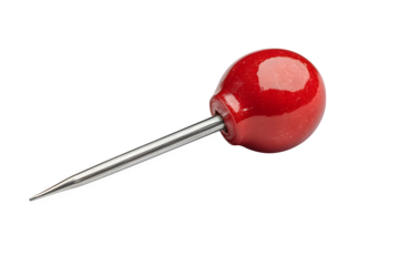 Red push pin with sharp metal tip office stationery isolated on white background