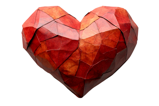 Red paper heart isolated on white background, valentine decoration