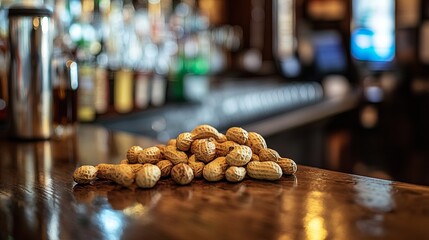 peanut shells on bar counter.
