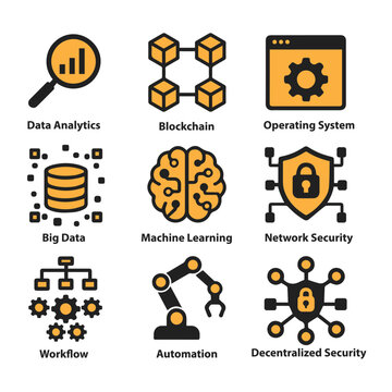 Set of information Technology blockchain icon