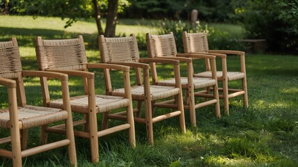 A group of chairs in a yard