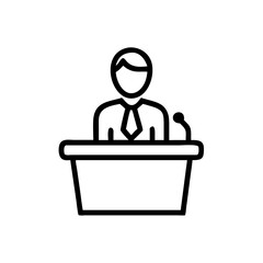 Man speaking at a podium during a press briefing concept of icon  