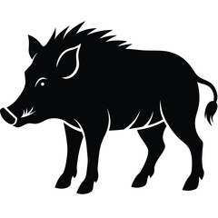 Wild Boar Silhouette Vector Illustration with Tusks for Graphic Design Projects