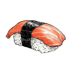 Vibrant Salmon Nigiri Sushi Illustration - Japanese Food Art..